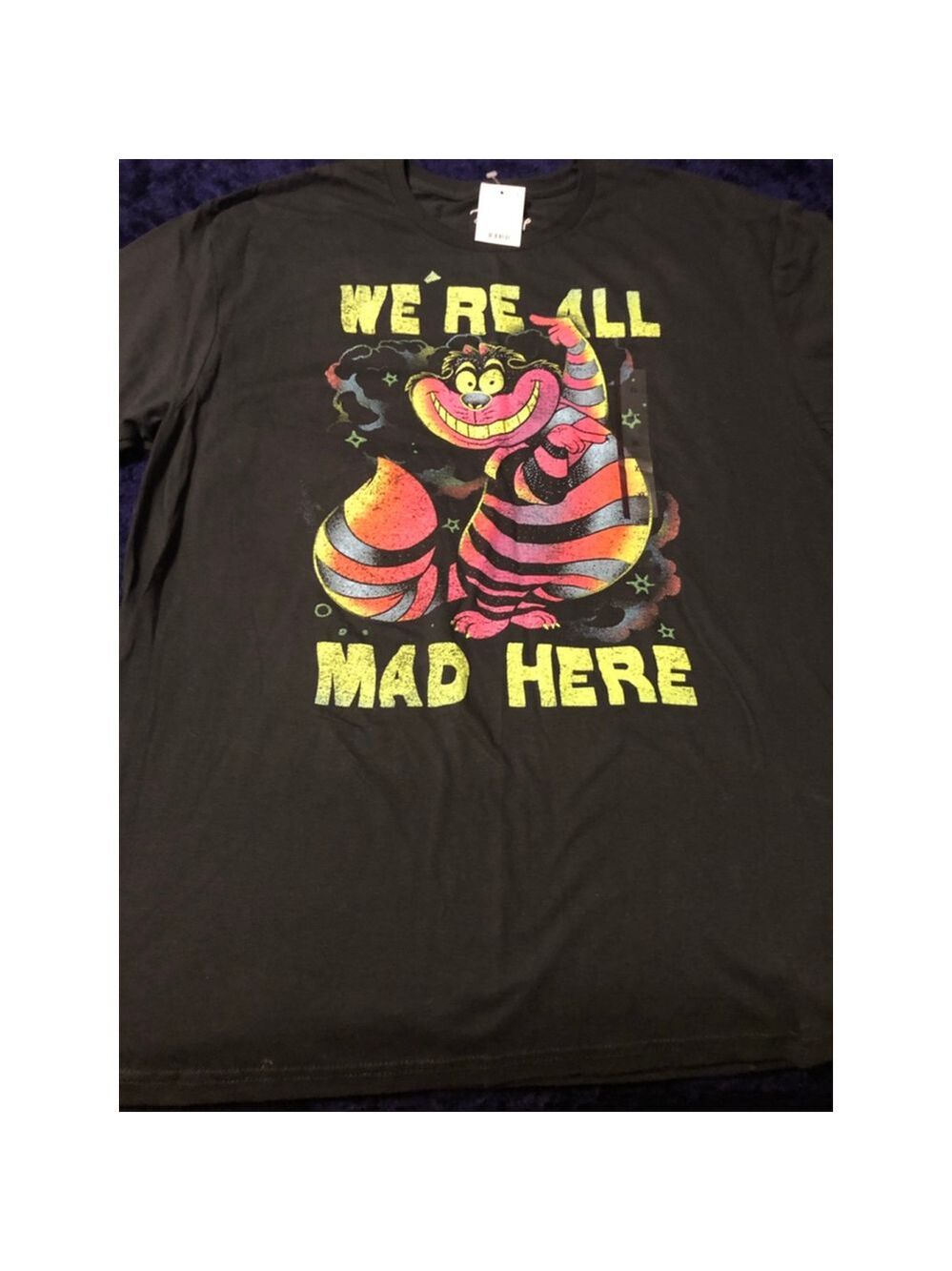 Disney Cheshire Cat 'We're All Mad Here' Black Multi-color Tee XL